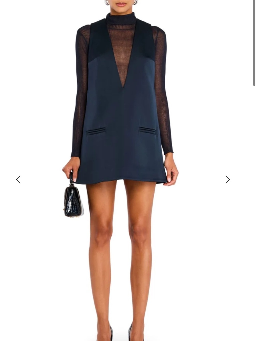SER.O.YA Navy V-Neck Mini Dress with Sheer Long Sleeves